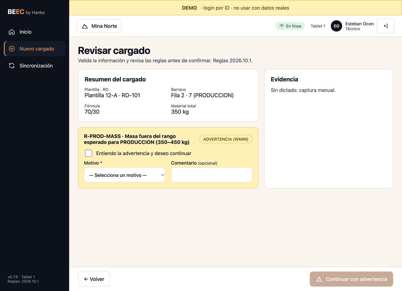 Advertencia de una regla con motivo